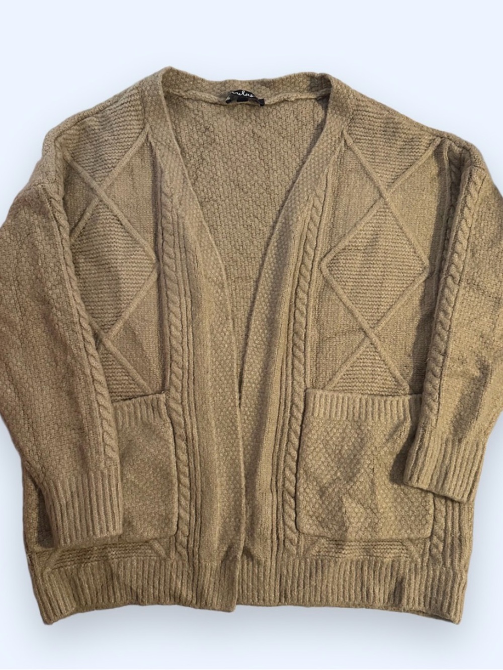 Lulu's Camel-Tone Cable Knit Open Cardigan